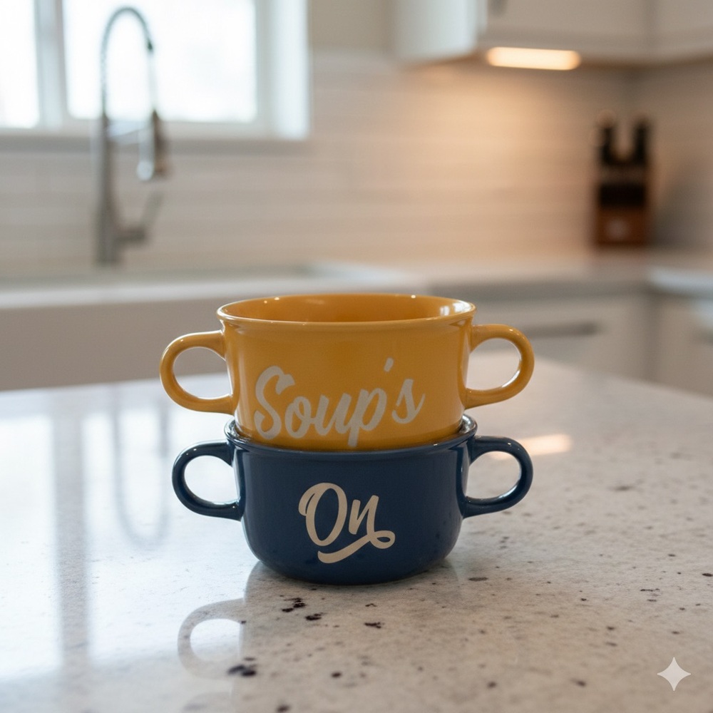 Stylish Yellow and Blue Soup Mugs